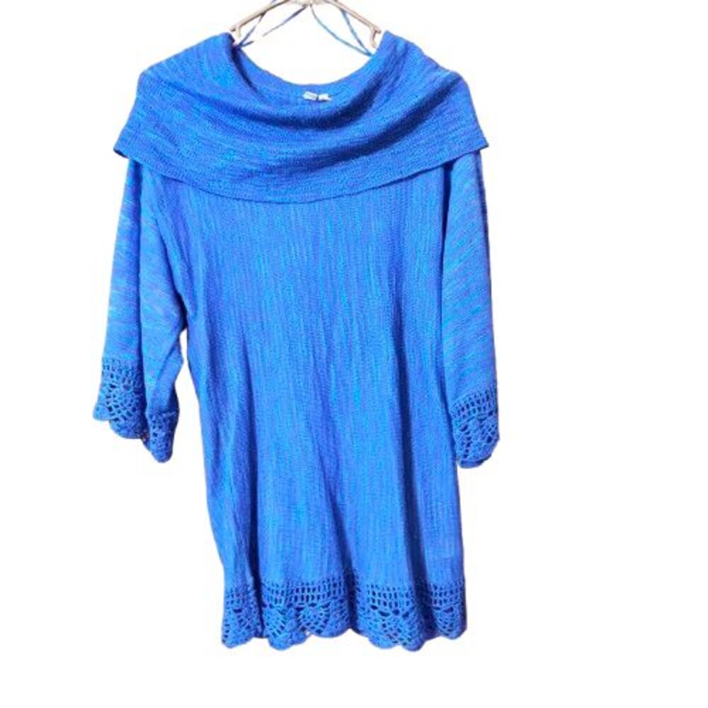 Madison Womens Cowl Neck Bright Blue With Crocheted Lace Size Small 3/4 Sleeves